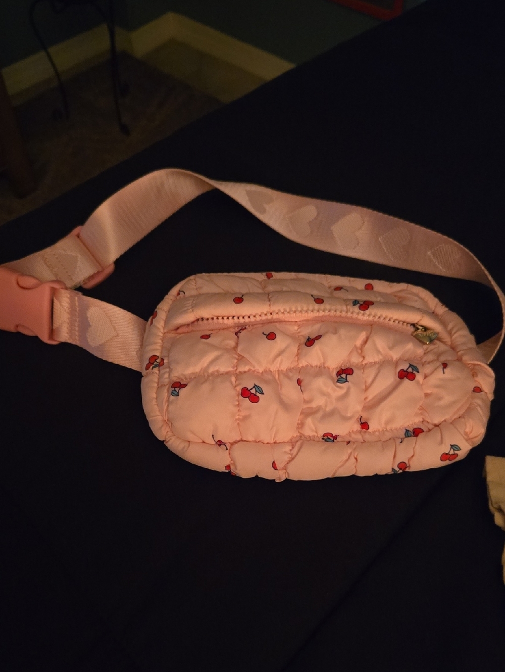 Pink Quilted Cherry Print Fanny Pack Adjustable Strap - Picture 1 of 1